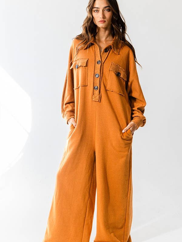 BUCKETLIST - Wholesale Jumpsuit - Women's - R5343 Oversize French Terry Jumpsuit