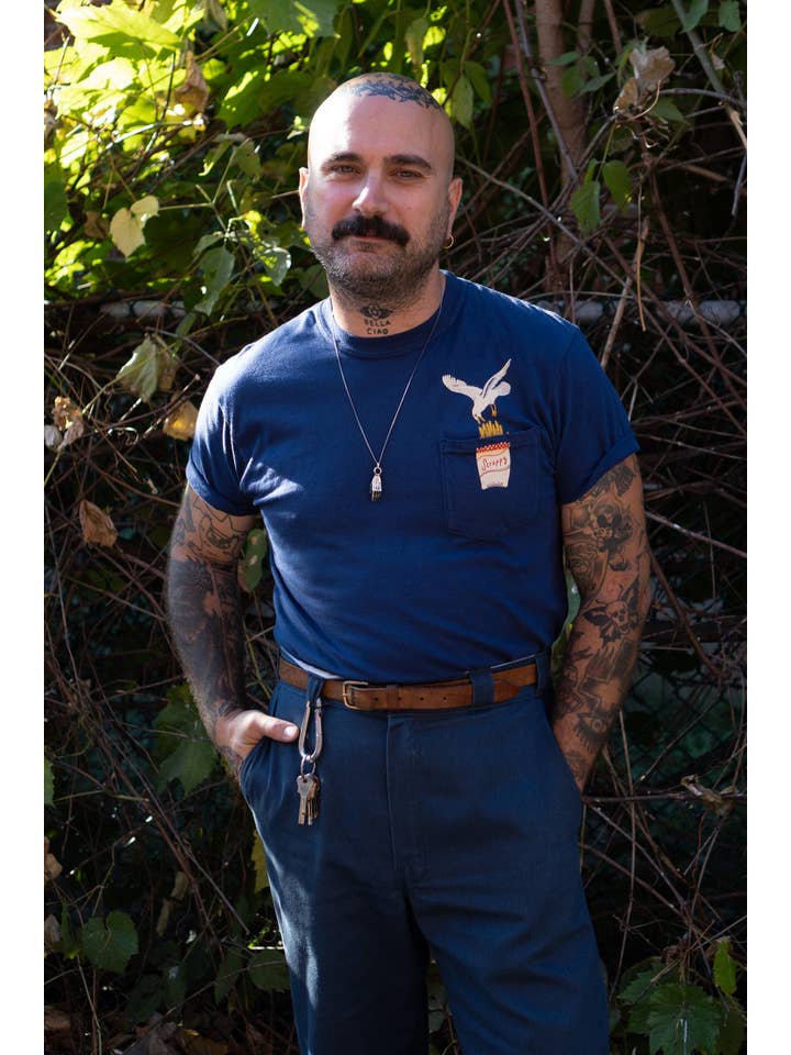 Navy Scrappy Seagull Pocket Tee for wholesale on Faire