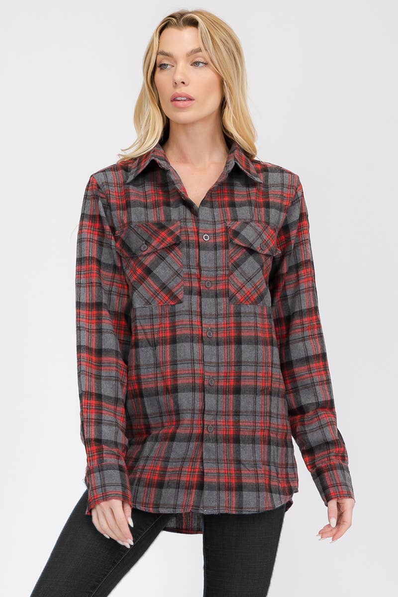 WEIV - Wholesale Button Down Shirt - Women's - WOMENS OVERSIZED FLANNEL LONG SLEEVE SHIRT10