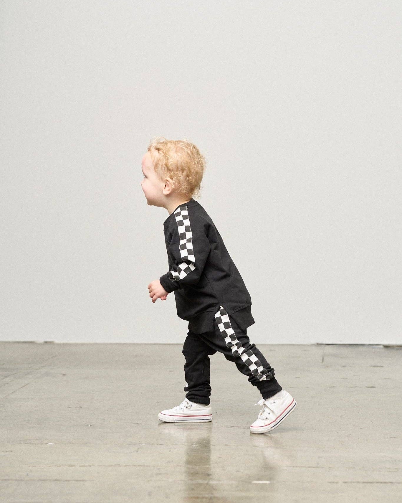 Little Bipsy - Wholesale Lounge Sweatpants/Joggers - Kids - Side Checkered Jogger - Black5