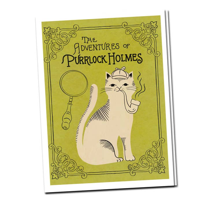 Adventures of Purrlock Holmes Cat Pun A6 Greeting Card for wholesale by Fly Paper Products