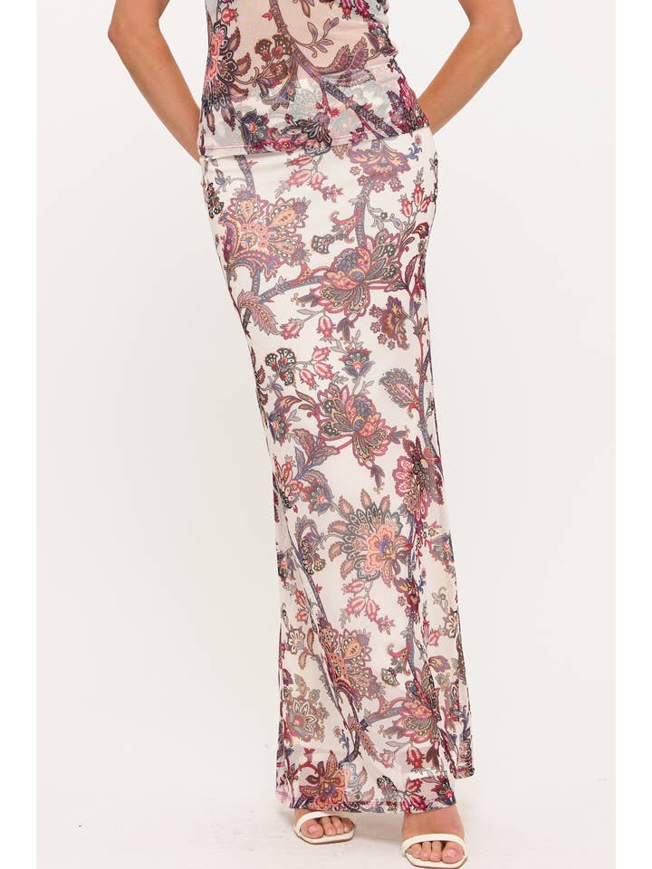 YNEZ - Wholesale Skirt - Women's - Boho Paisley Fit n Flare Cocktail Chic Maxi Slip Skirt3