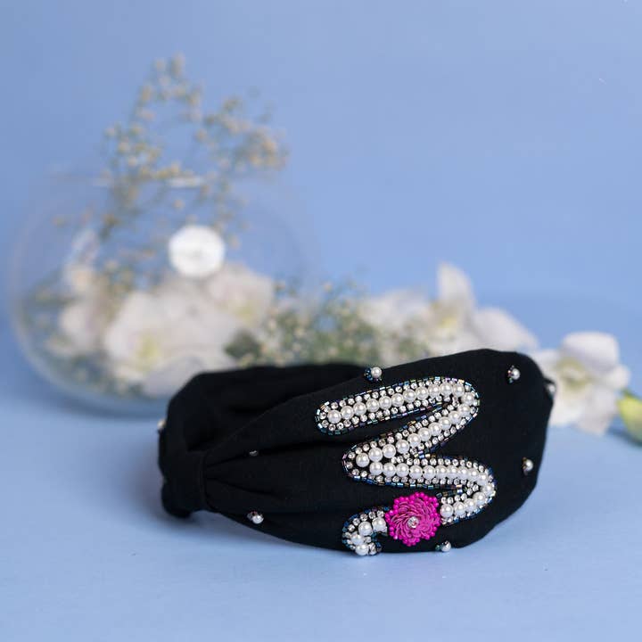 Betty Cooper Iniziale Embroidered Headband In Black - W for wholesale by Elaa