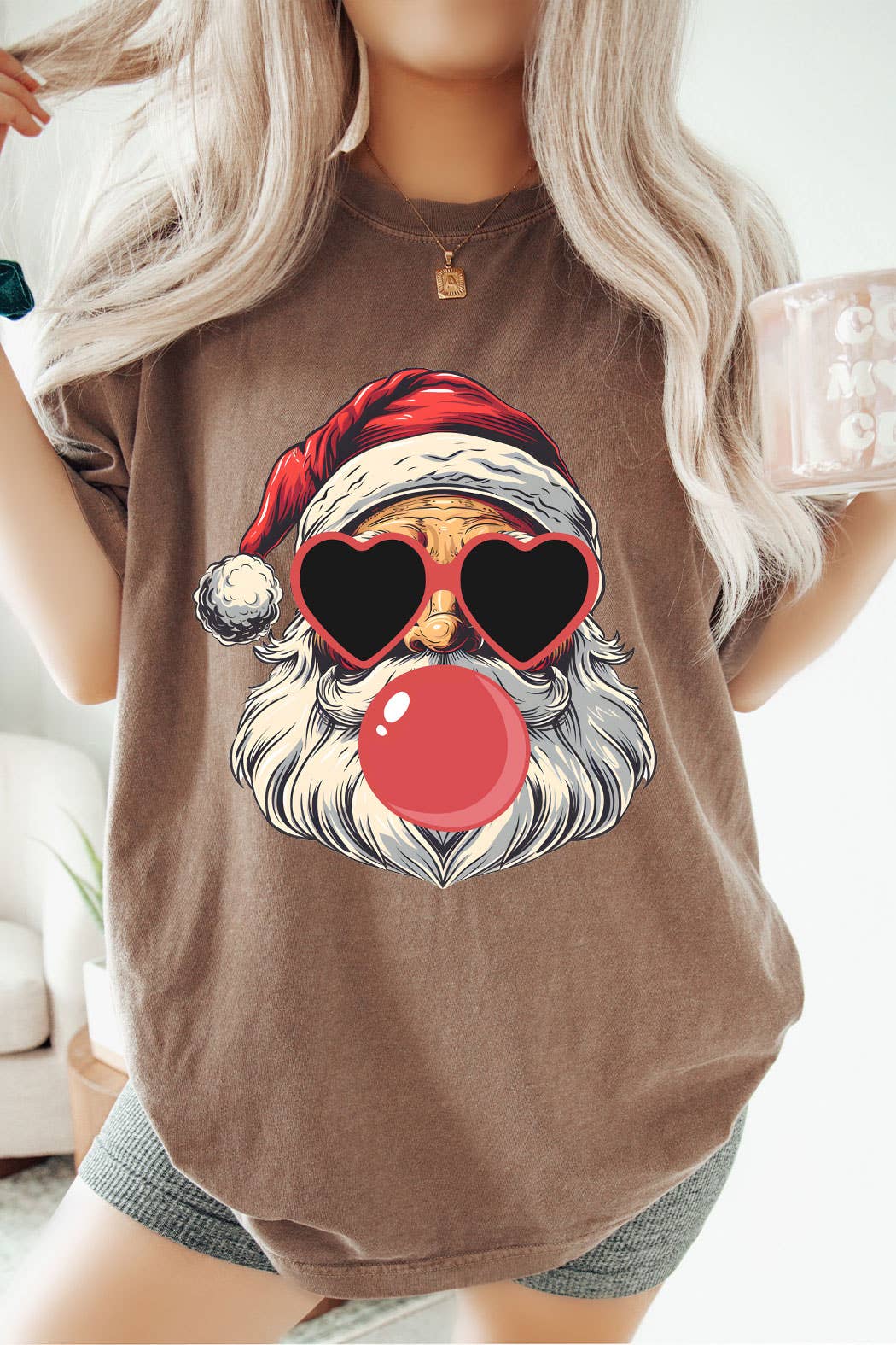 Kissed Apparel - Wholesale Screen Printed T-Shirt - Women's - Santa Blowing Bubble Gum Comfort Colors Tee3