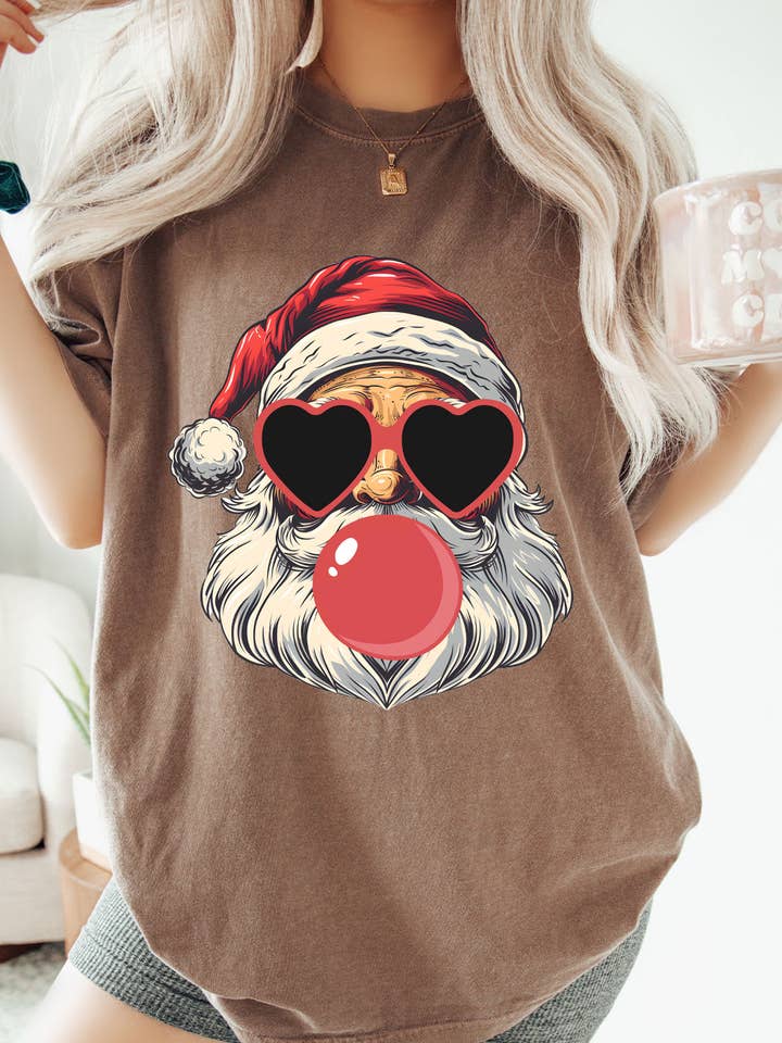 Kissed Apparel - Wholesale Screen Printed T-Shirt - Women's - Santa Blowing Bubble Gum Comfort Colors Tee3