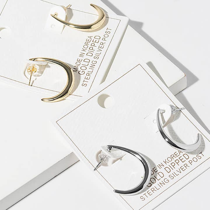 Gold Dipped Crescent Open Hoop Earrings for wholesale by Sensibling Corp.