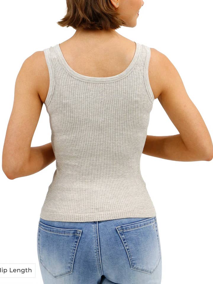 Hip Length Brami Tank in Heathered Oatmeal for wholesale on Faire4