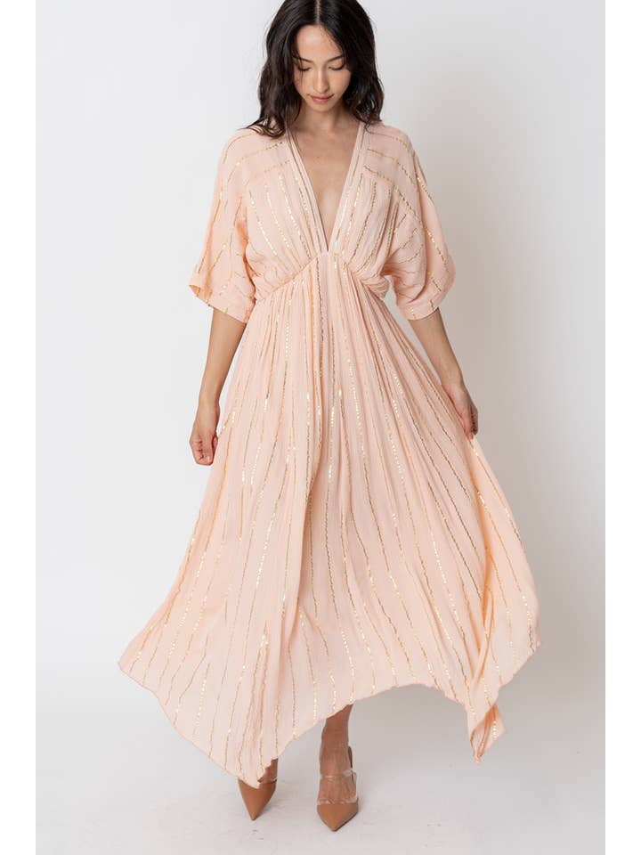 En Crème - Wholesale Dress - Women's - Striped Sequin Midi Dress10