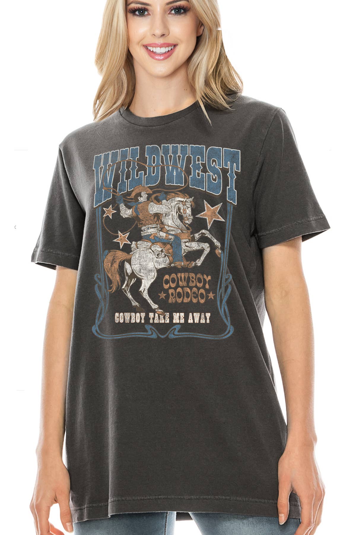 Amused by Blue - Wholesale Screen Printed T-Shirt - Women's - WILD WEST6