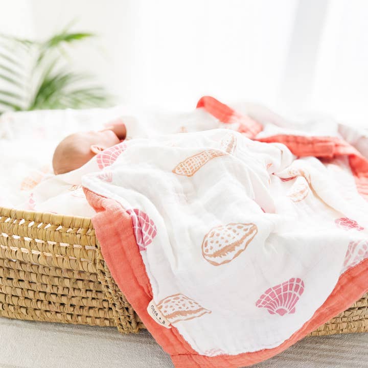 Coca + B.â„¢ - Wholesale Bedding Blanket - Kids & Baby - Boho Beach Seashell Print Organic Bamboo Muslin Blanket
