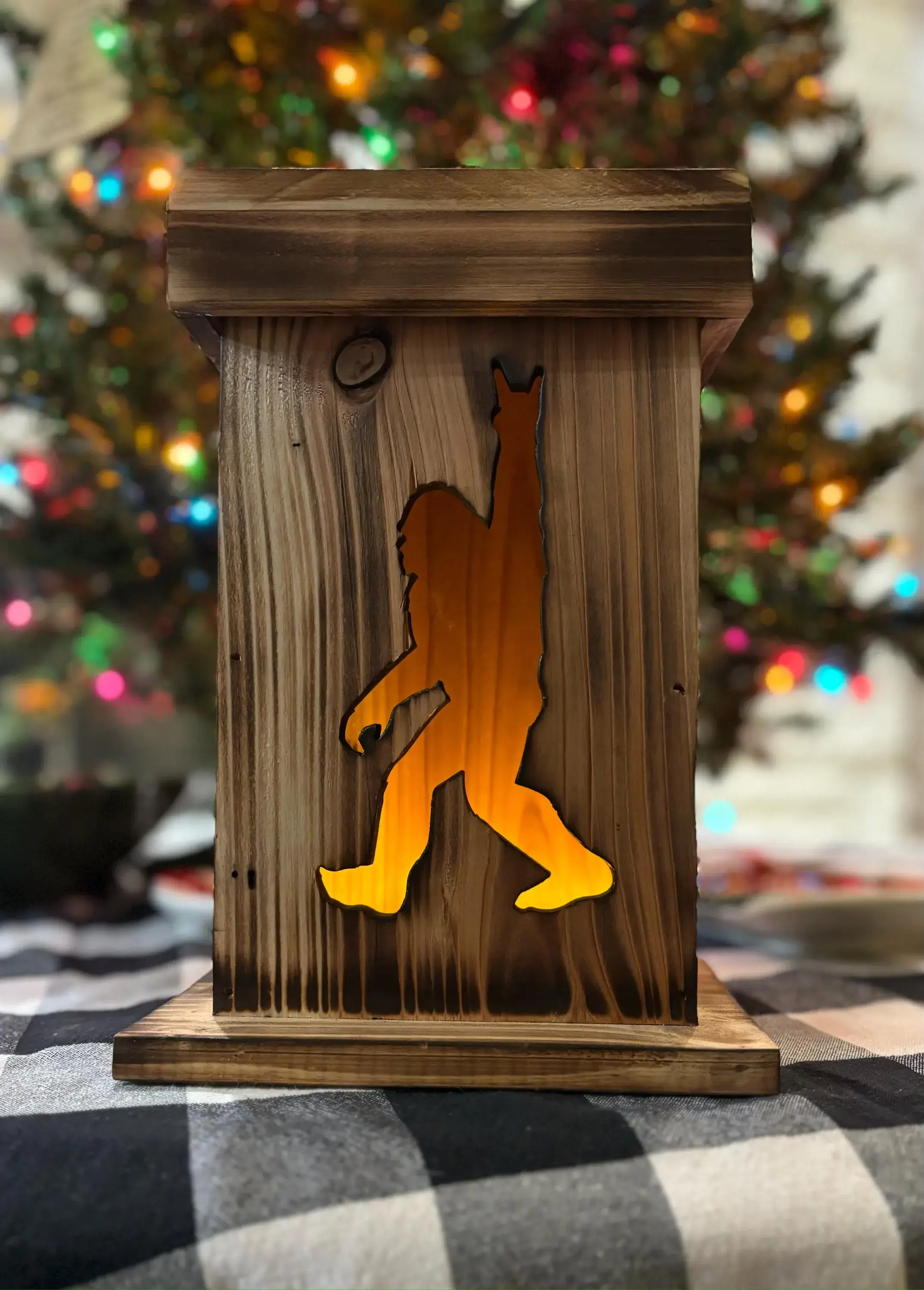 Faithful Creations Studios - Wholesale Lantern - Rustic Bigfoot Wooden Lantern | Handcrafted Sasquatch Décor 1