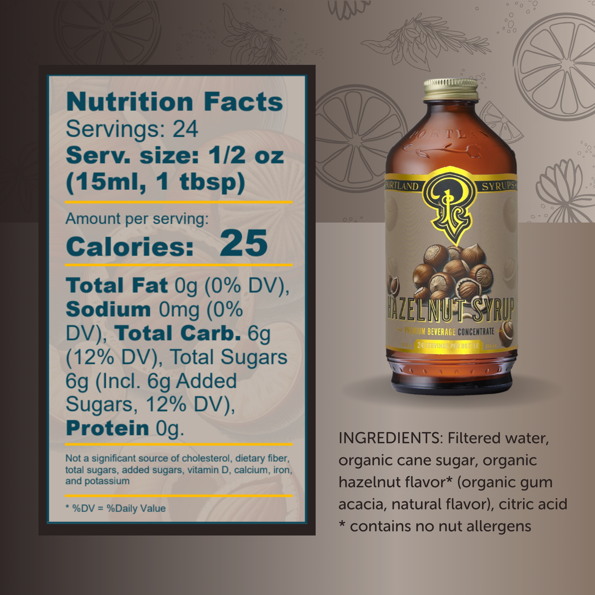 Portland Syrups - Vente Mélange/sirop pour cocktails - Sirop de Noisette 3,4 oz - Sirop de Café5