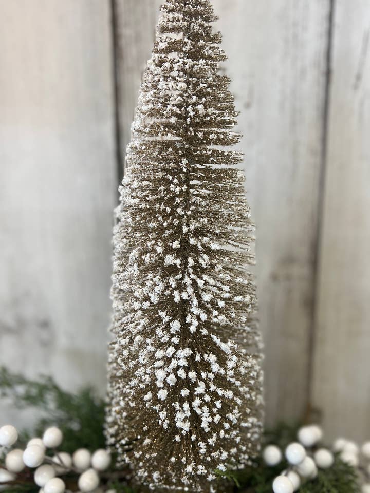 Glitzy Gold Bottle Brush Tree 15in for wholesale by Wholesale Home Decor