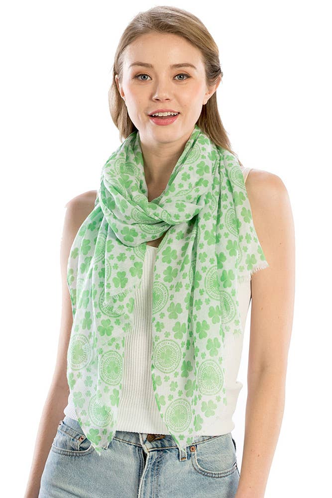 Hana - Wholesale Scarf - Women's - St Patrick Day Clover Leaf Pattern Oblong Scarf2