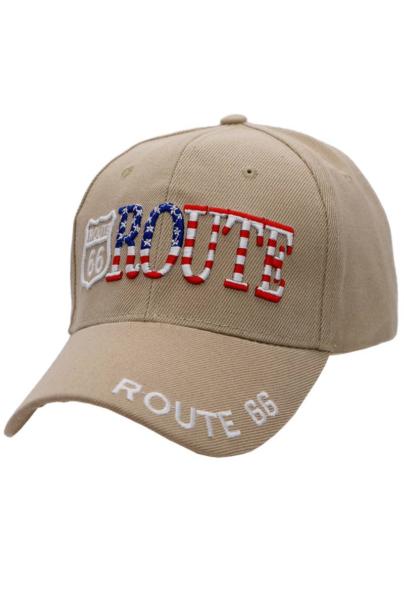Cap Zone - Wholesale Honkbalpet - Uniseks - Route 66 baseballpet met Amerikaanse vlag en logo11