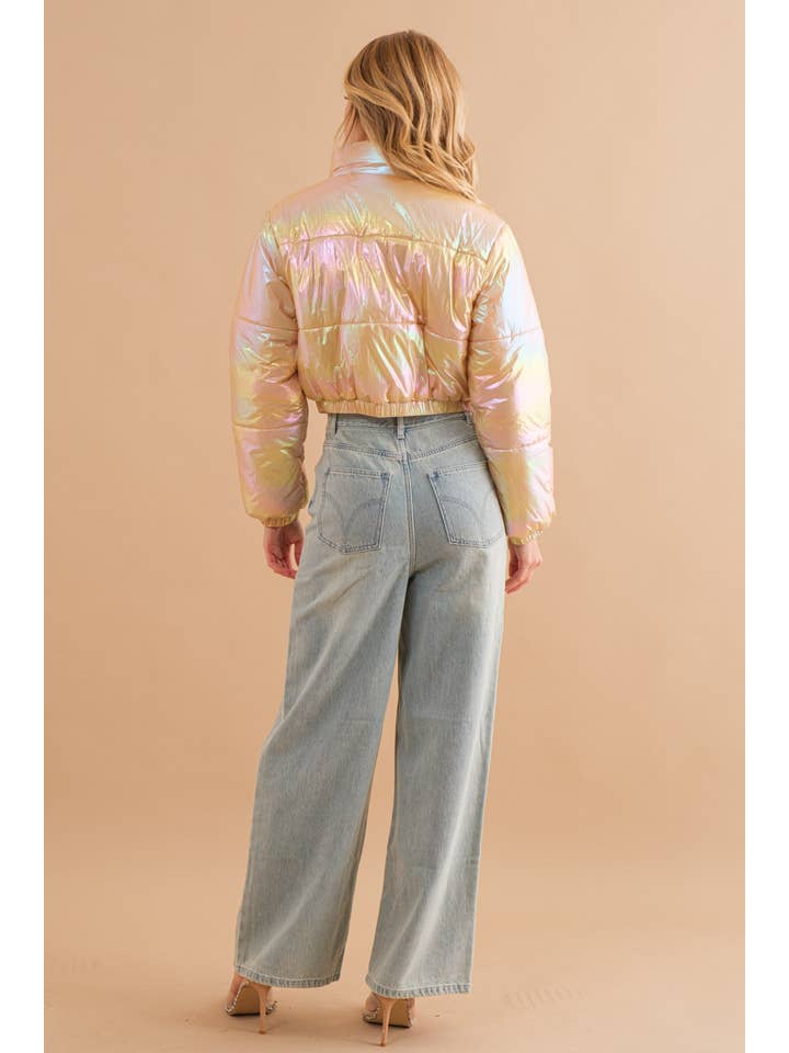 Blue B – Blusão - Mulher por atacado – 61220J - Blusão Puffer Metalizado Puffer Crop Zip Up20