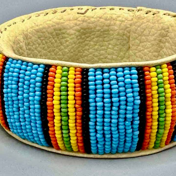 The Niger Bend - Vendita all'ingrosso Bracciale con perline - Bracciale largo in pelle con perline con design a strisce rasta - Mali4