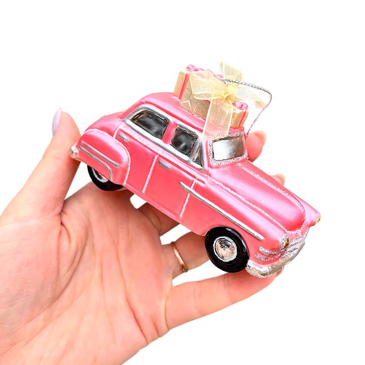 OrnamentallyYou - Wholesale Ornament - Nostalgic Pink Car Glass Christmas Ornament, Vintage Classic3