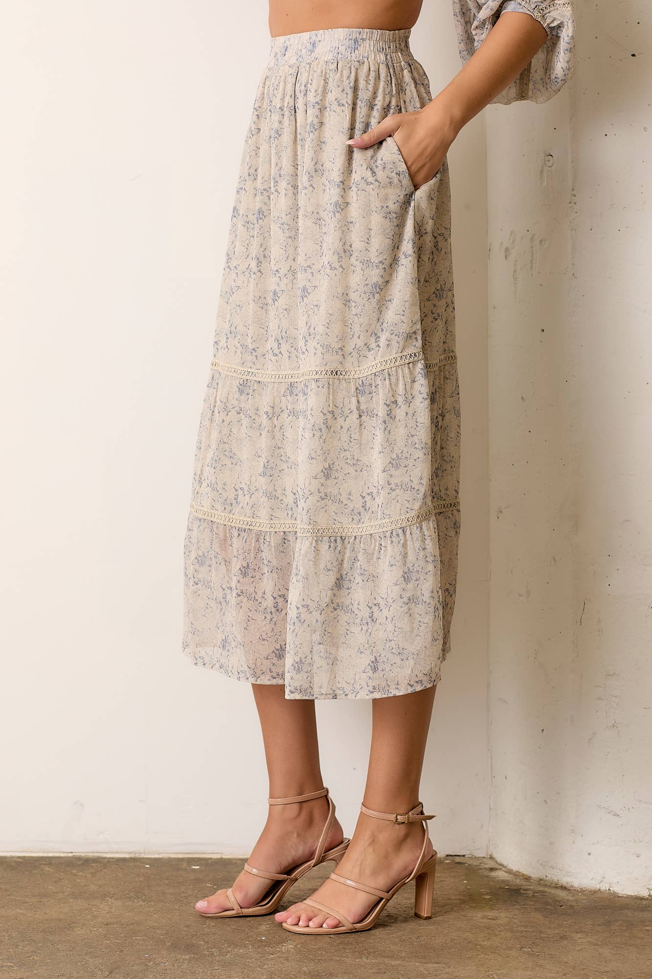 NATURAL MULTI PRINTED ELASTIC WAIST MAXI SKIRT for wholesale on Faire2