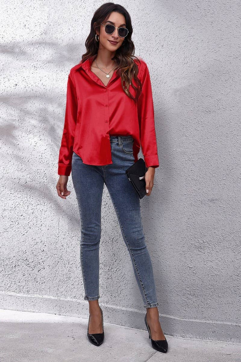 NINEXIS - Wholesale Button Down Shirt - Women's - CWTBLL0691_Button Down Silky Satin Long Sleeve Top67