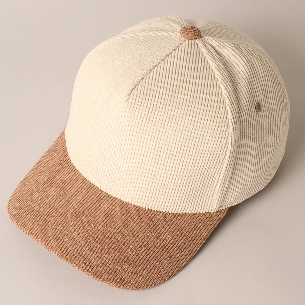 Fashion City - Wholesale Baseball Cap - Unisex - Plain Two Tone Corduroy 5 Panel Trucker Hat62
