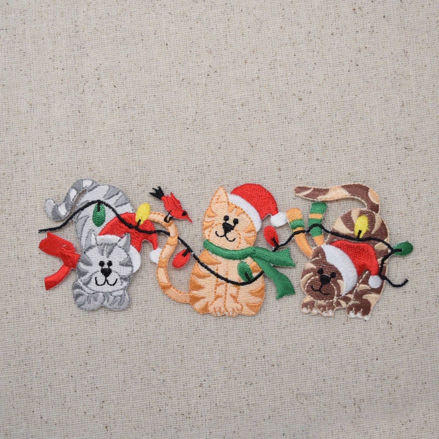 Wholesale Applique - Wholesale Patch - Christmas Lights - Kittens - Cats - Santa Hat - Pets - Iron on Applique - Embroidered Patch - 695631A0