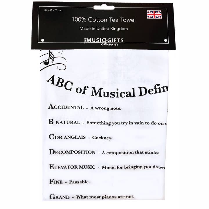 Tea Towel ABC of Musical Definitions for wholesale by THE MUSIC GIFTS COMPANY