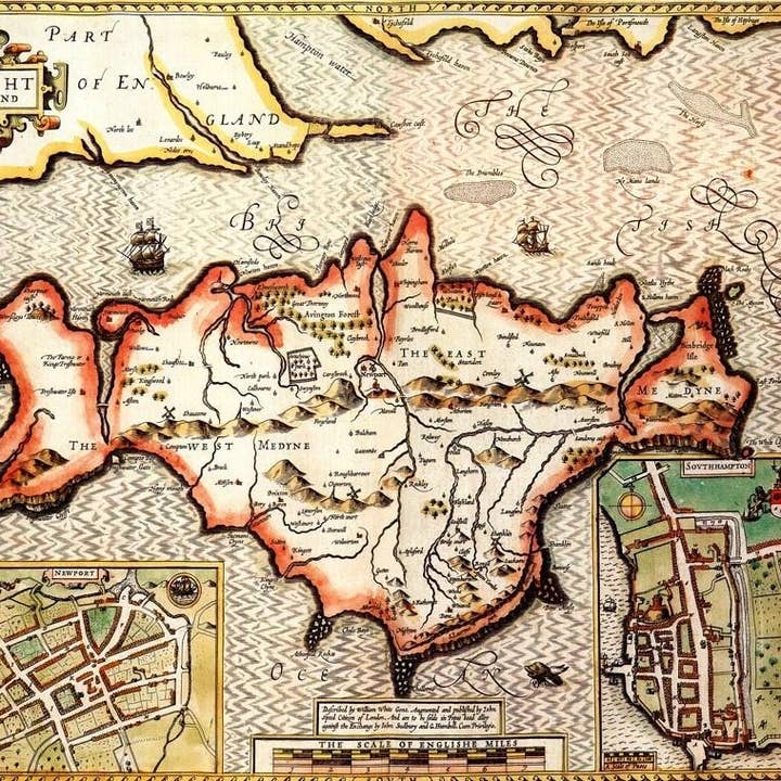 Mappa storica dell'Isola di Wight (1610) per la vendita all'ingrosso da parte di Map Marketing Limited