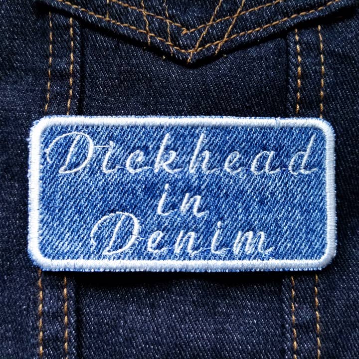 Dickhead in Denim 3.5" inch Iron On/Sew On Patch for wholesale by Thread By Dawn