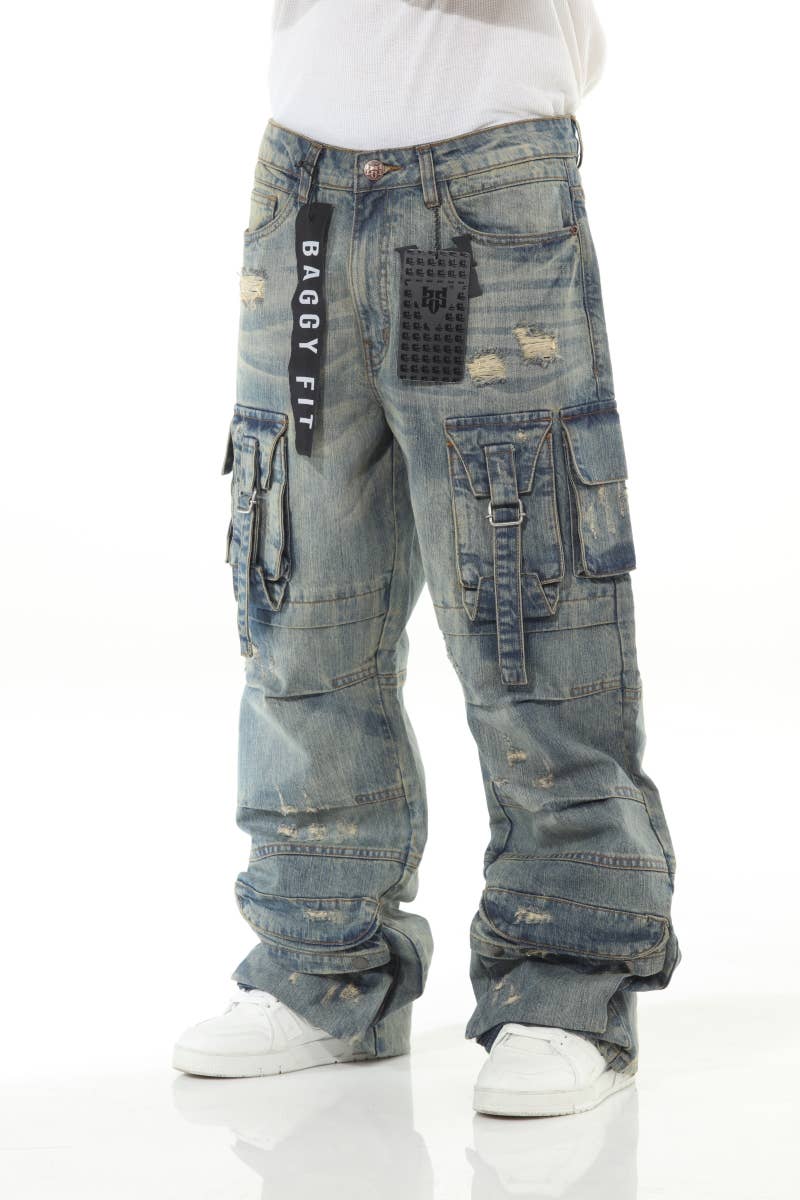 Stylo - Wholesale Jeans - Men's - Khaki Buckled Baggy1