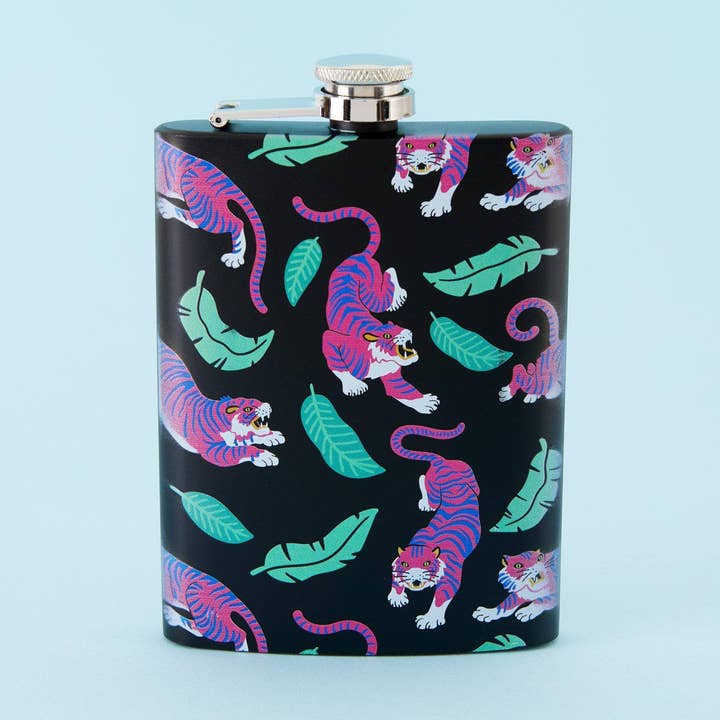 Tiger Hip Flask - Tall Black for wholesale by Punky Pins