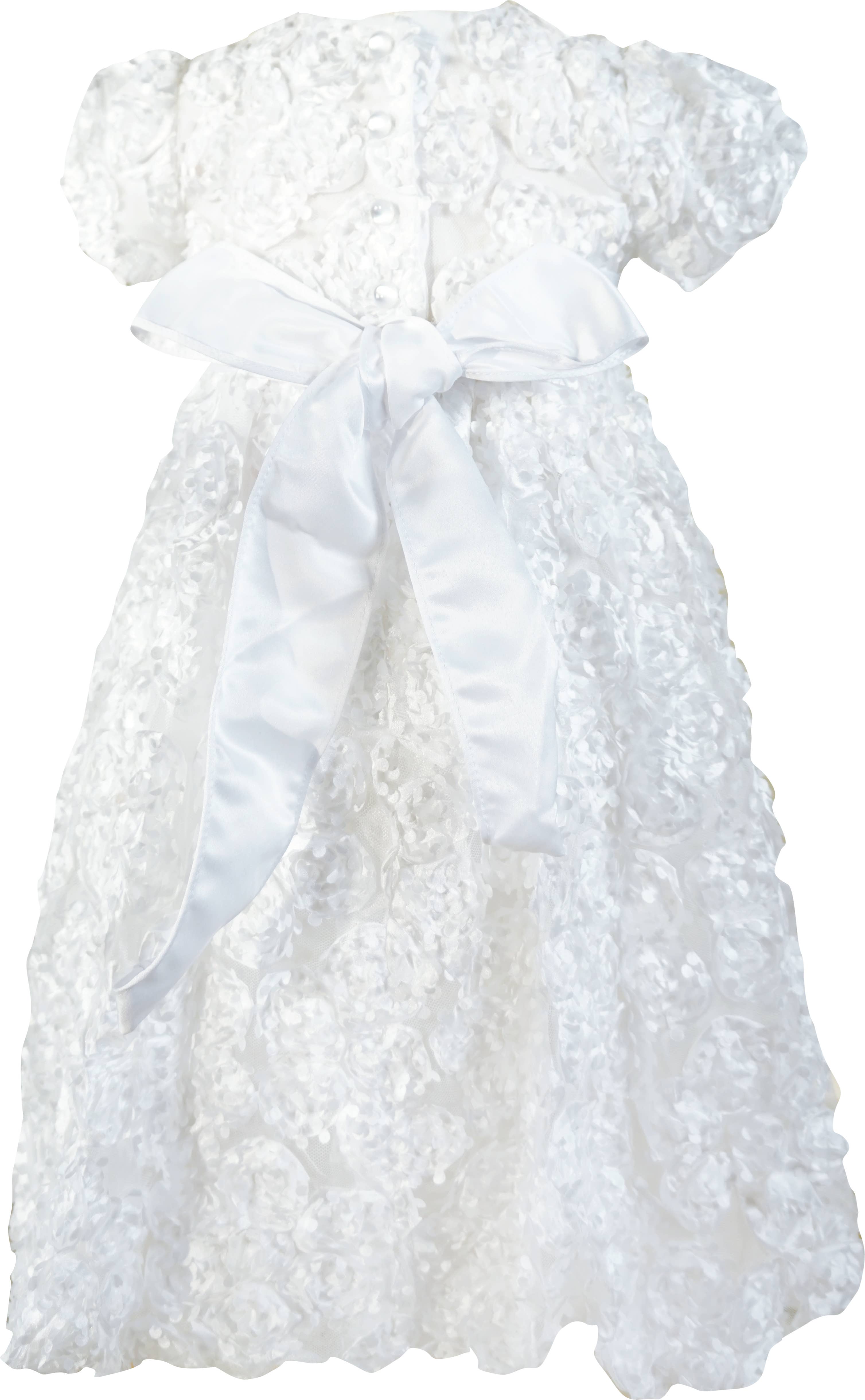 Angeline Kids - Vente Ensemble de robes – bébé - Robe de baptême pour bébé fille avec nœud et bonnet assorti3