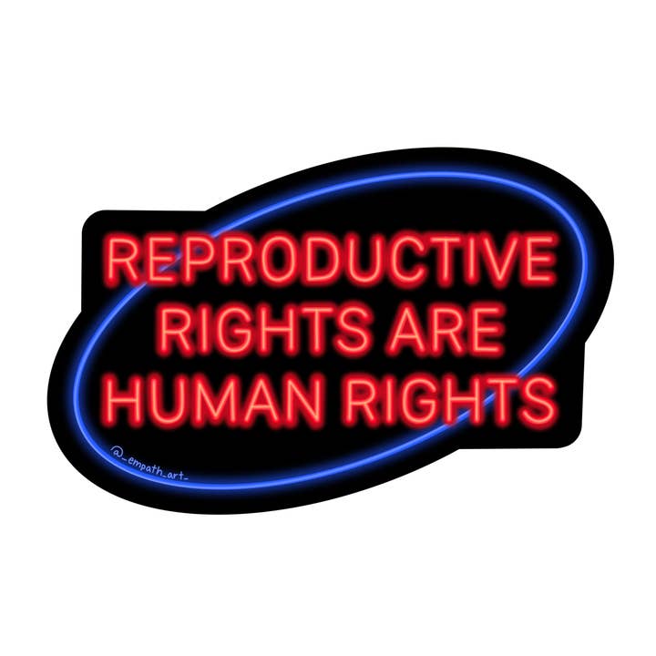 "Reproductive Rights Are Human Rights" Holographic Sticker for wholesale by Empath Art