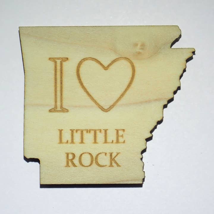 I Love Arkansas wood magnet - customizable for wholesale by River's Edge Gourmet Foods