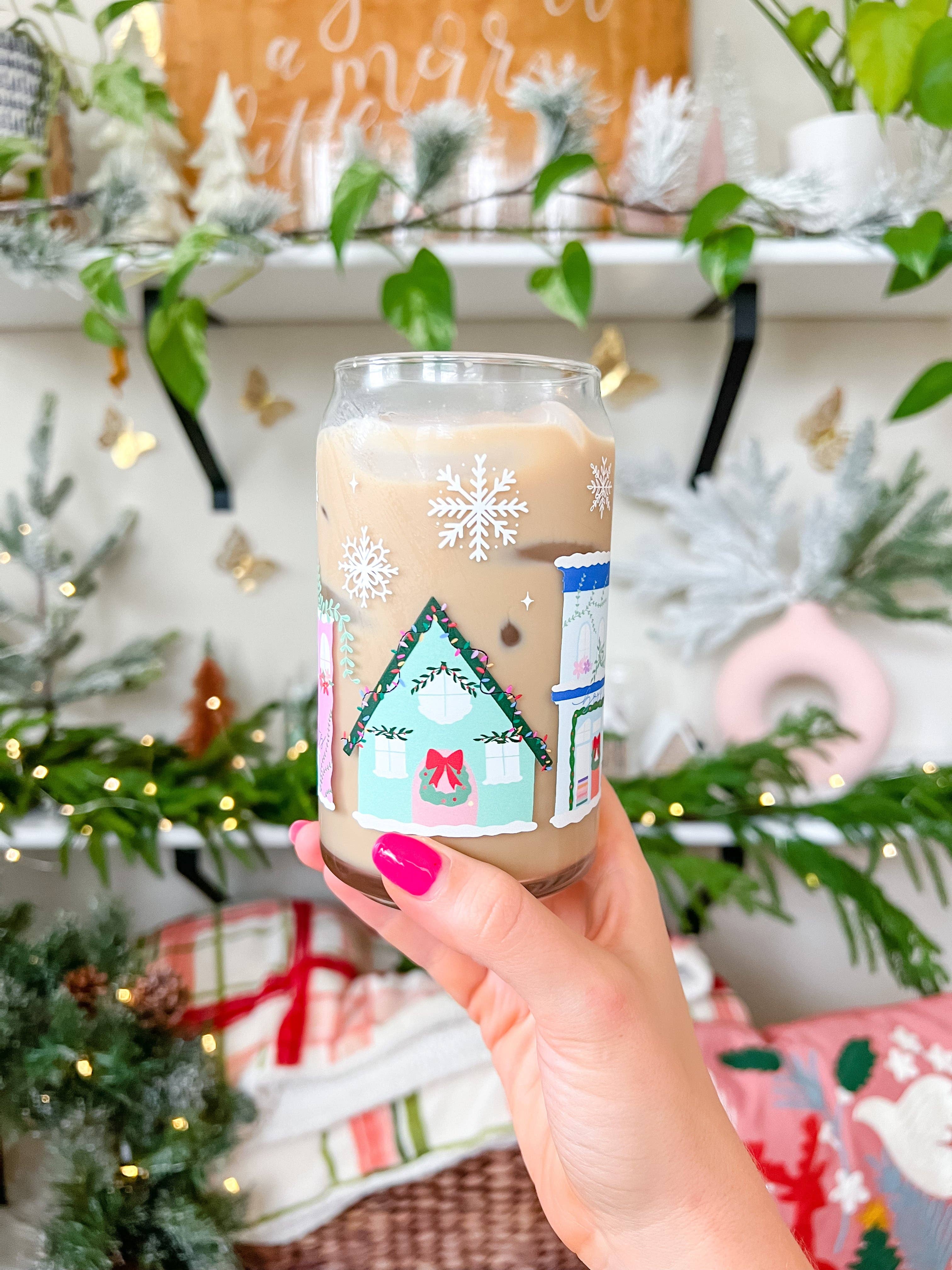 Hart and Flora Shop - Wholesale Drinking Glass/Cup - 16oz Holiday Town Glass1