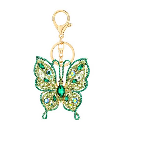 Rhinestone Open Winged Butterfly Shaped Key Chain for wholesale by Nima Accessories Inc