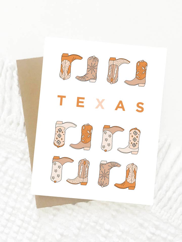Texas Cowboy Boots Card for wholesale by Maddon and Co