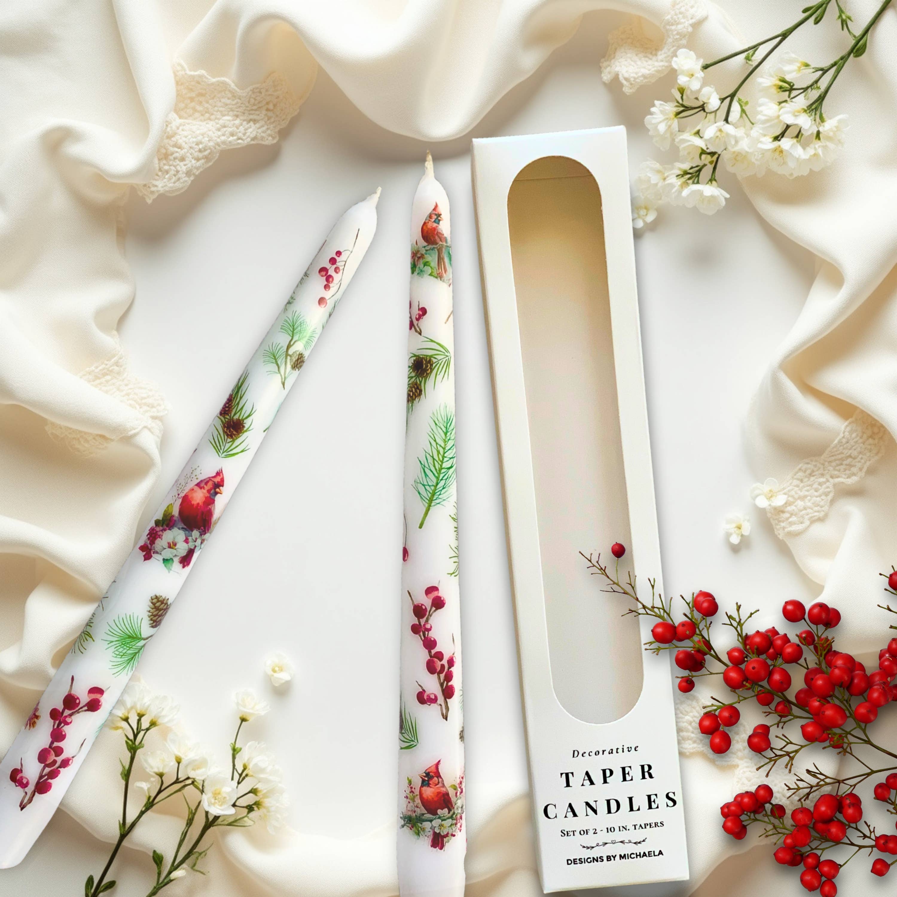 Designs by Michaela - Wholesale Tapered Candle/Candlestick - Red Cardinal Christmas Taper Candle Decor for Home0