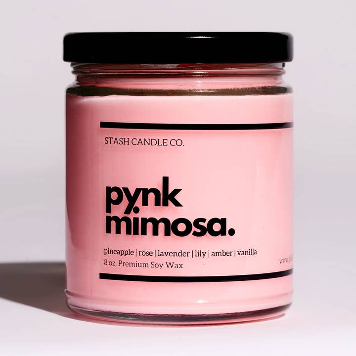 Pynk Mimosa Candle, 8oz Rose Lavender Lily Pineapple Vanilla for wholesale by Stash Candle Co.