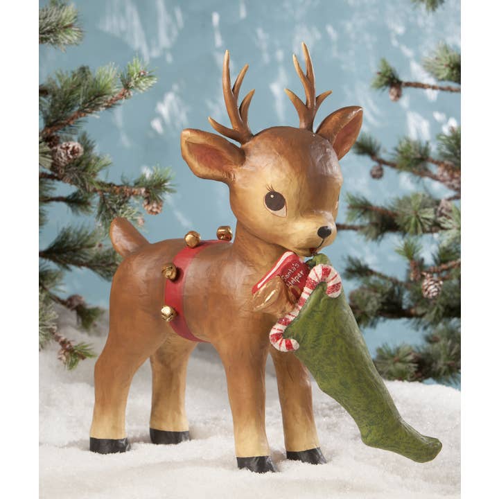Bethany Lowe Designs - Wholesale Decorative Figurine - Santa's Helper Reindeer Paper Mache