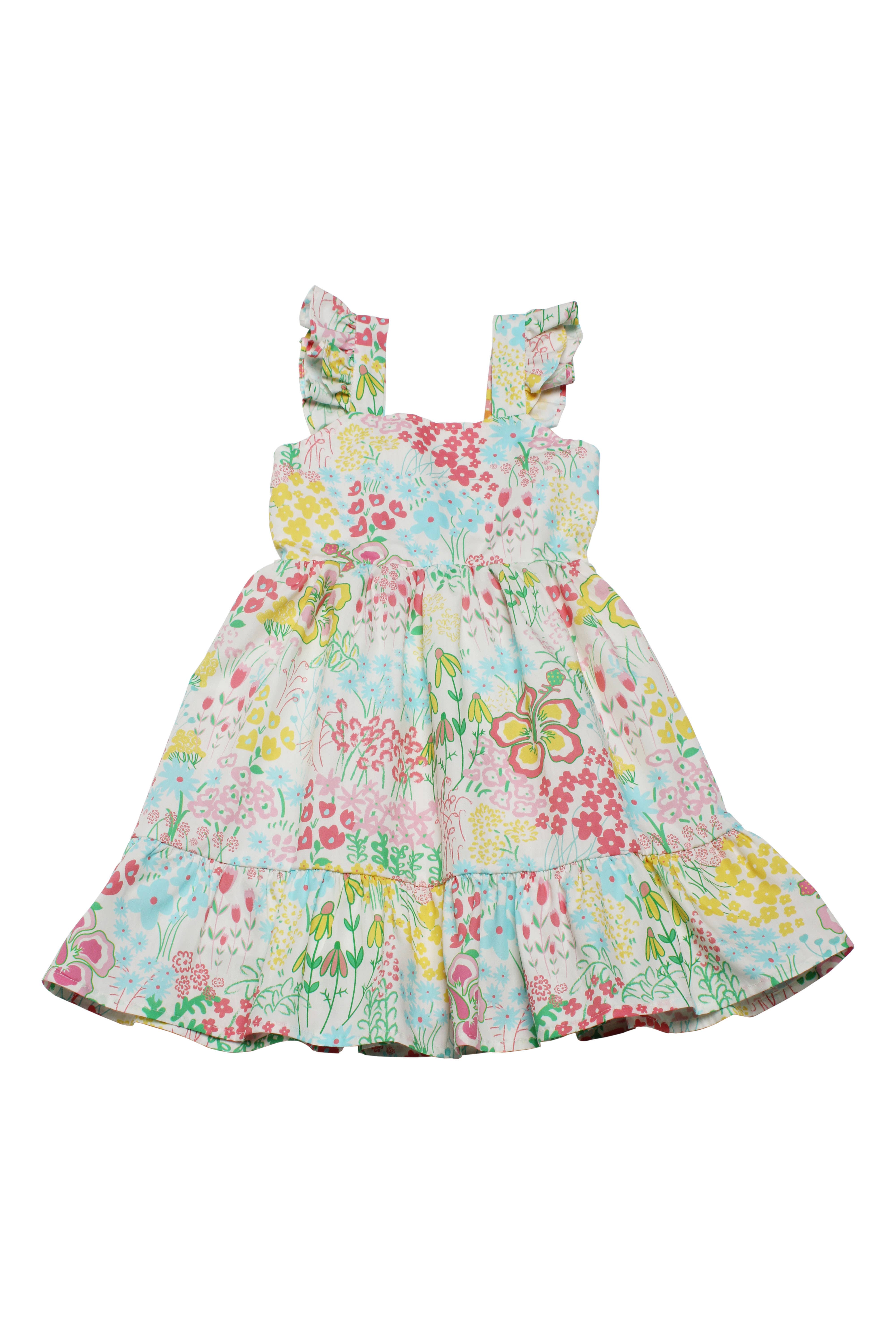Minna - Wholesale Dress - Kids -  Flutter Sleeve Sun Dress - Magical Sunny Meadow Florals8