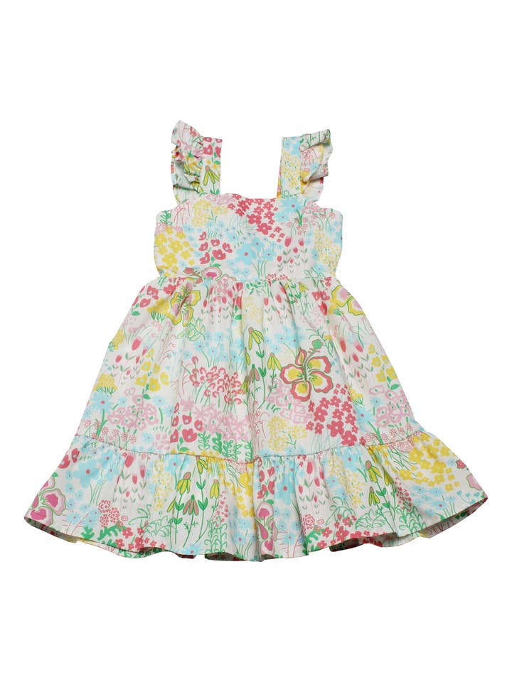 Minna - Wholesale Dress - Kids - Flutter Sleeve Sun Dress - Magical Sunny Meadow Florals8