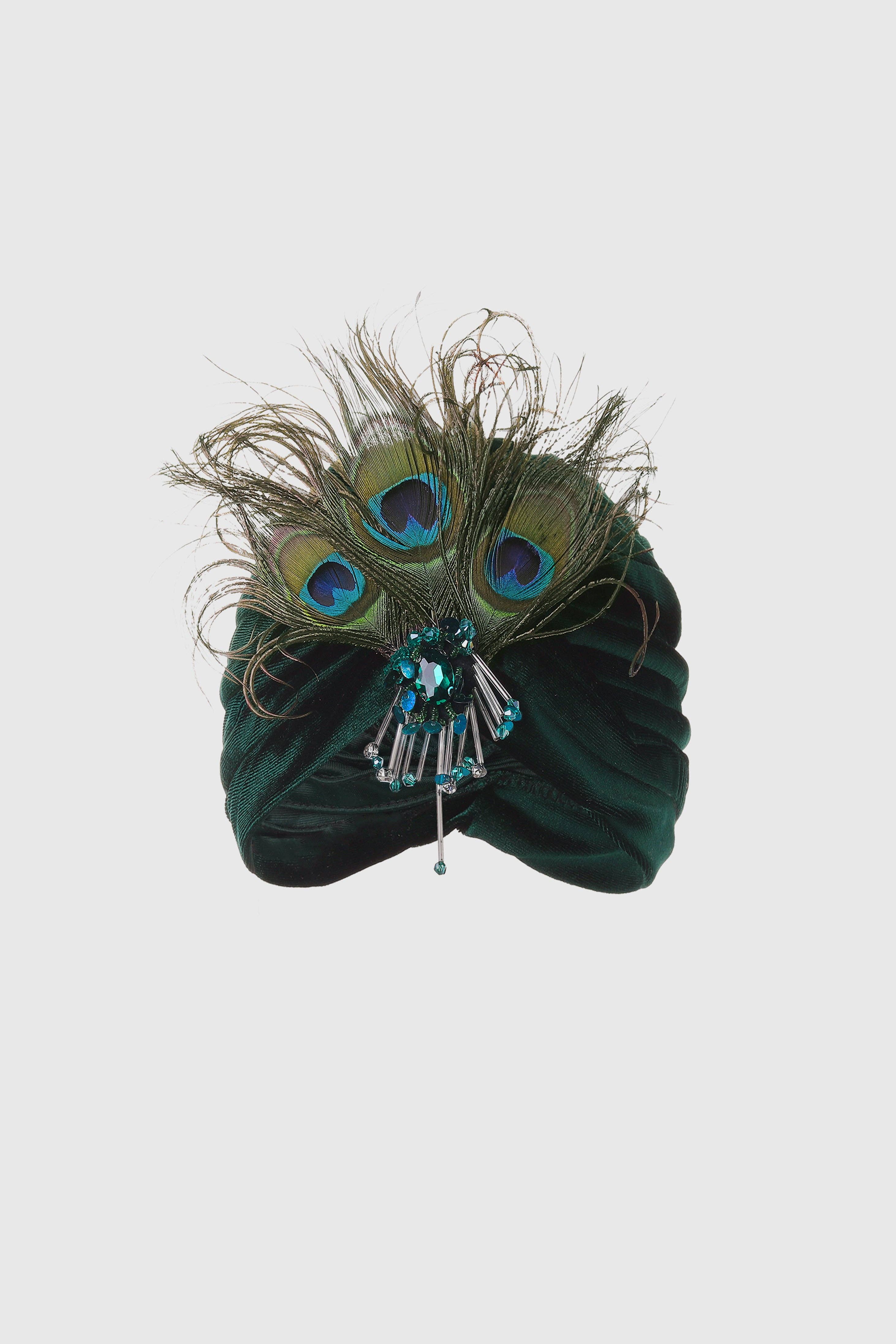 Dark Green 1920s Peacock Sequin Turban Hat for wholesale on Faire