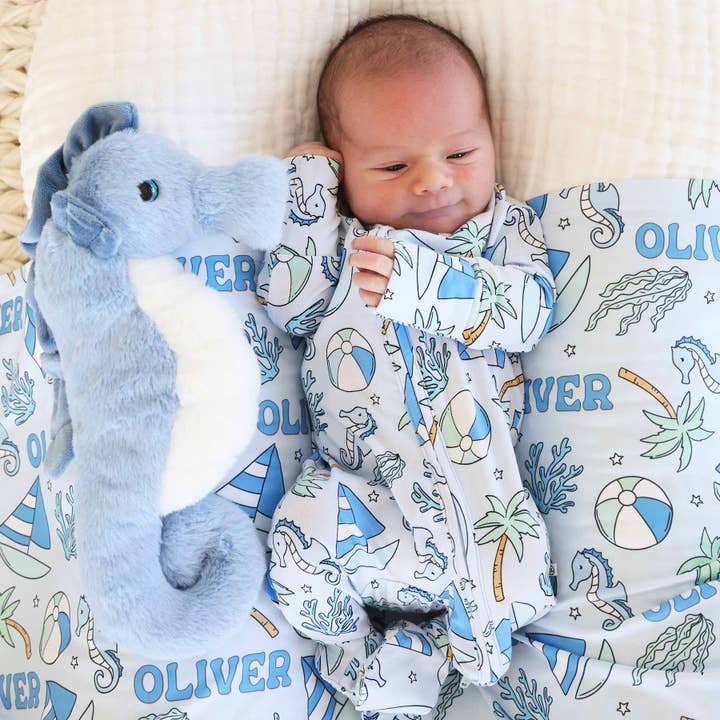 Tiny Tides Zipper Footie | Blue for wholesale by Caden Lane