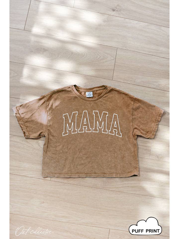 OAT COLLECTIVE - Wholesale Screen Printed T-Shirt - Women's - MAMA OUTLINE PUFF Cropped Mineral Graphic Top 2