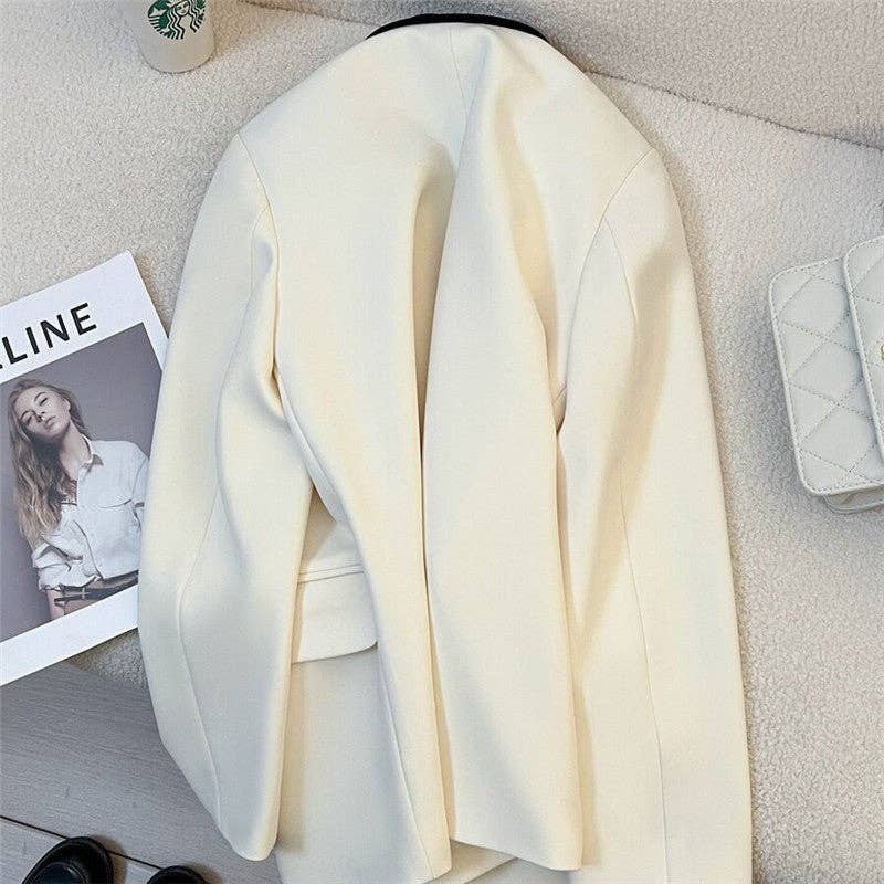 UZ Wholesale Store - Vente Blazer – femme - Blazer décontracté polyvalent avec col bicolore9