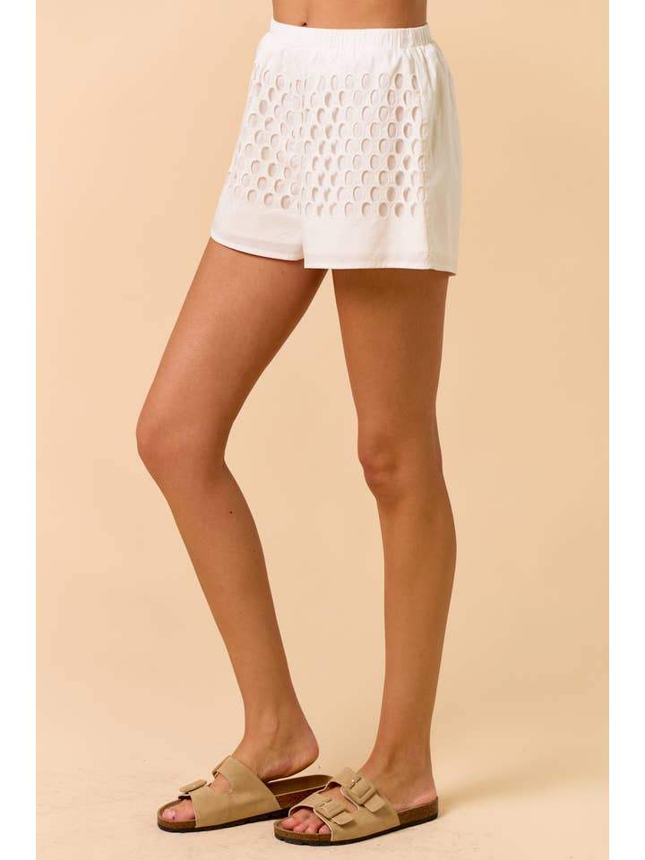 Lalavon - Wholesale Shorts - Women's - ILP4963 EMBROIDERED EYELET DETAIL SHORTS