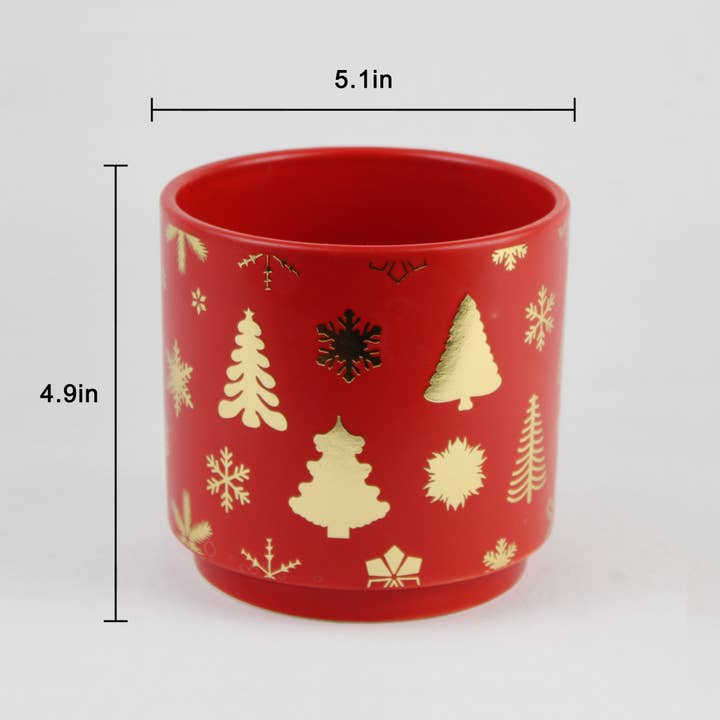 Florinia - Wholesale Plant Pot - Christmas Ceramic Planter – Single Piece (Red or Green) – Festive Holiday Tree Design1