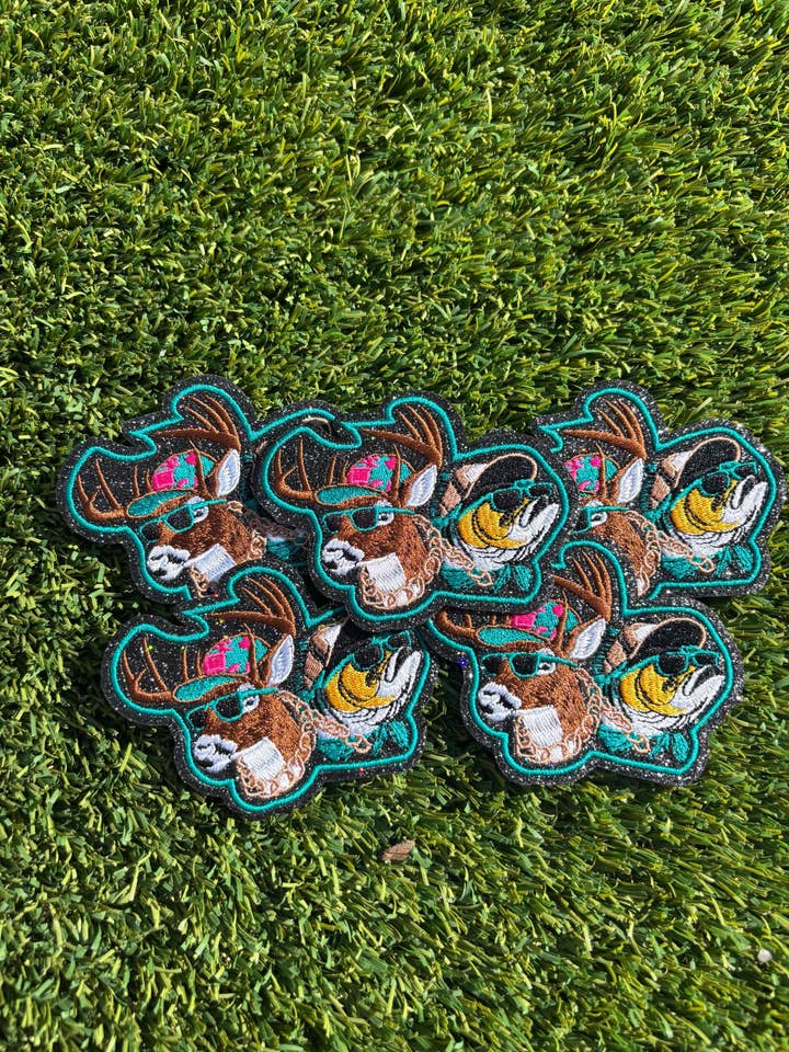 Trendy Deer and Bass Glitter Embroidered Patch for wholesale by Eric Hill Designs, LLC