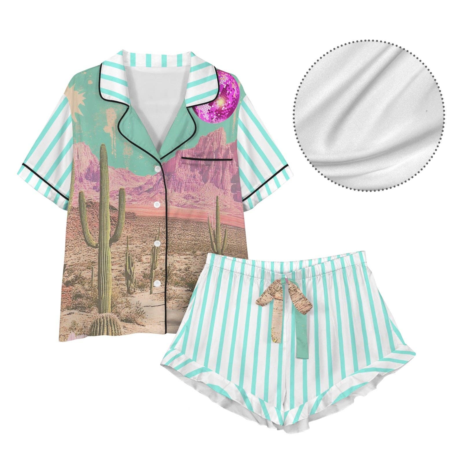 BAHA RANCH WESTERN WEAR - Wholesale Sleepwear Set - Women's - Baha Ranch Retro Pop Western Howdy Desert Cowgirl Satin Pajamas3